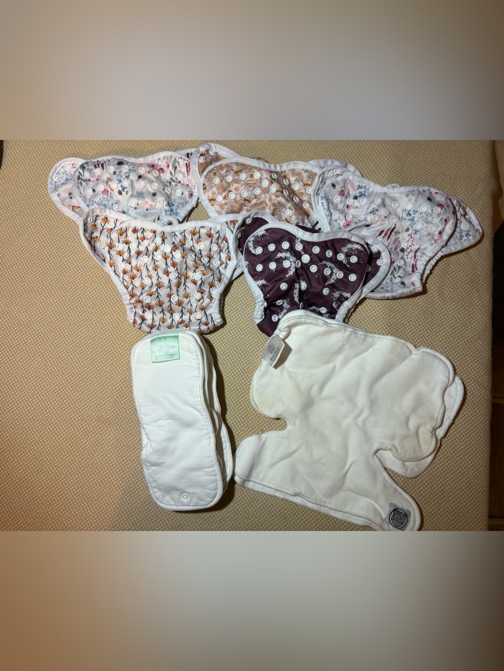 Stout House Cloth Diaper Covers (5) & 5 inserts, 2 pre-flats